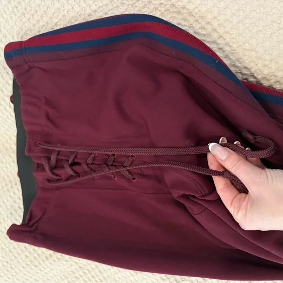 Yeezy Burgundy Leggings with Blue Stripes